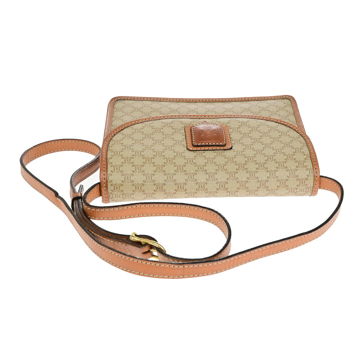 CELINE Logo Macadam Pattern Shoulder Bag PVC Leather Brown Beige GHW 33YF563