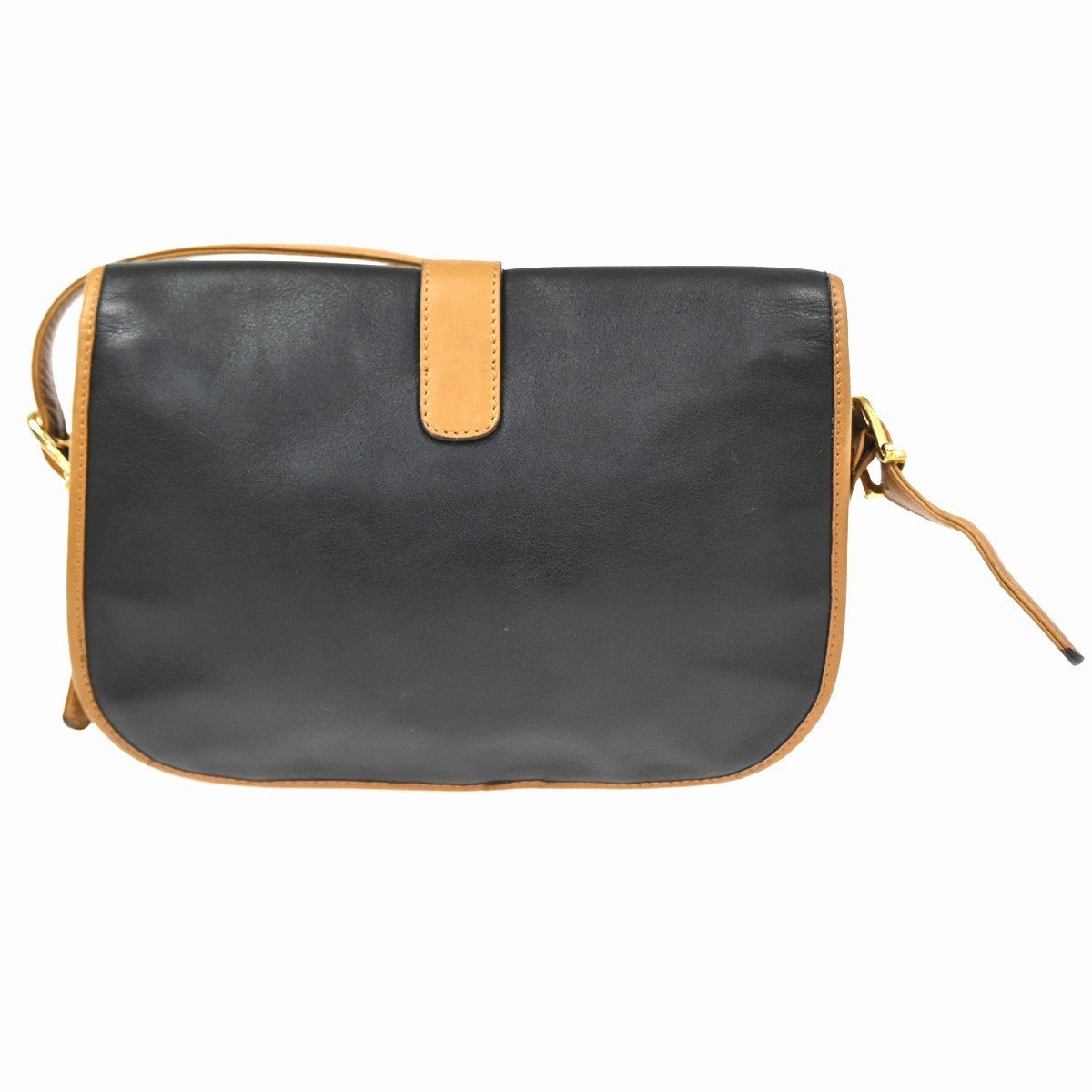 CELINE Logo Crossbody Shoulder Bag Leather Black Brown GHW Italy  66TA664