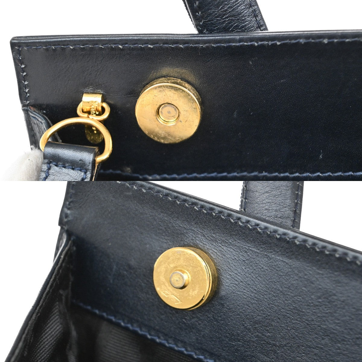 SALVATORE FERRAGAMO Logo Vara 2Way Hand Bag Canvas Leather Navy Blue GHW 38AA041