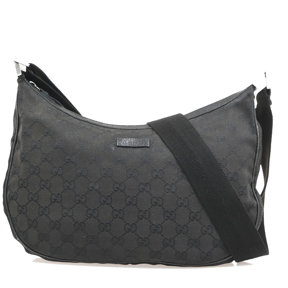 GUCCI Logo GG Pattern Shoulder Hand Bag Canvas Leather Black SHW Italy 62MA493