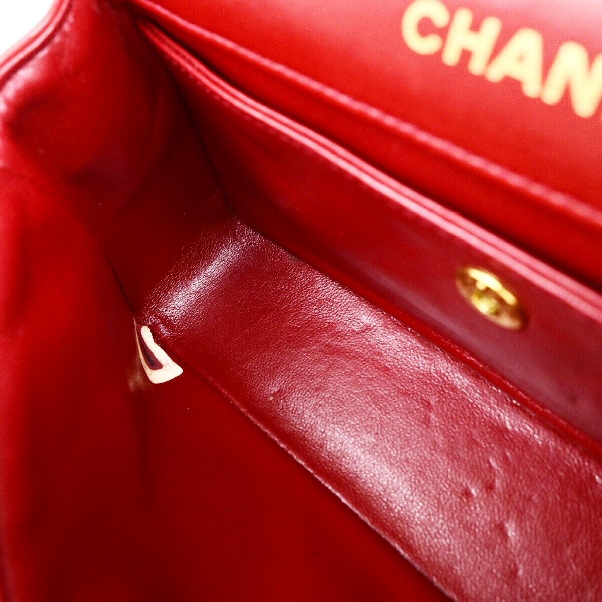 CHANEL CC Logo Mini Matelasse Chain Shoulder Bag Leather Red Vintage 310RF238