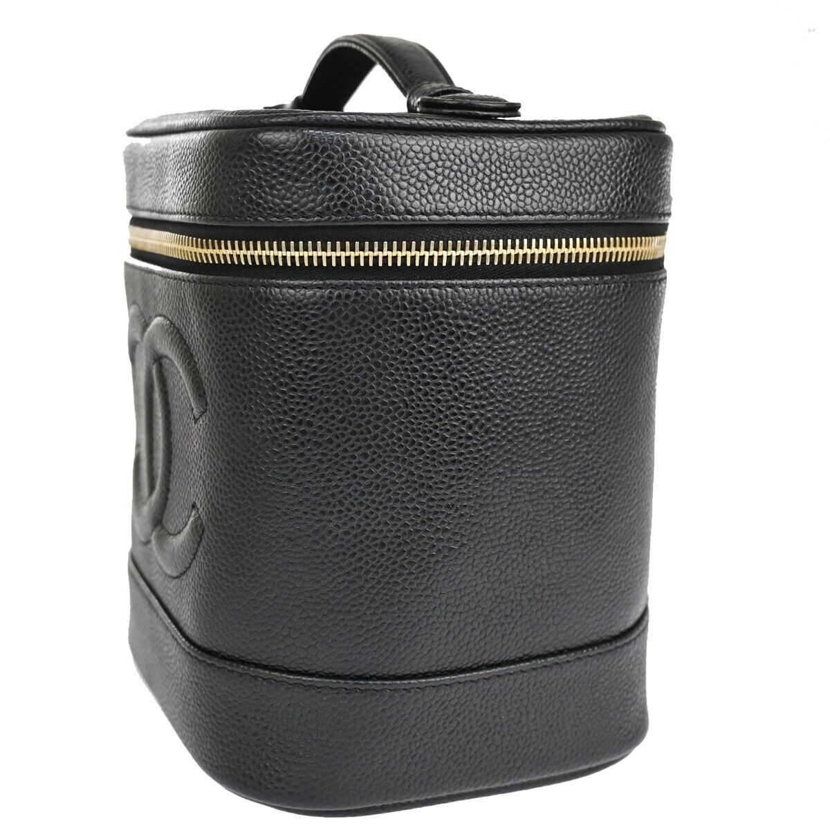 CHANEL CC Logo Vanity Cosmetic Hand Bag Caviar Skin Leather Black GHW 660RJ644