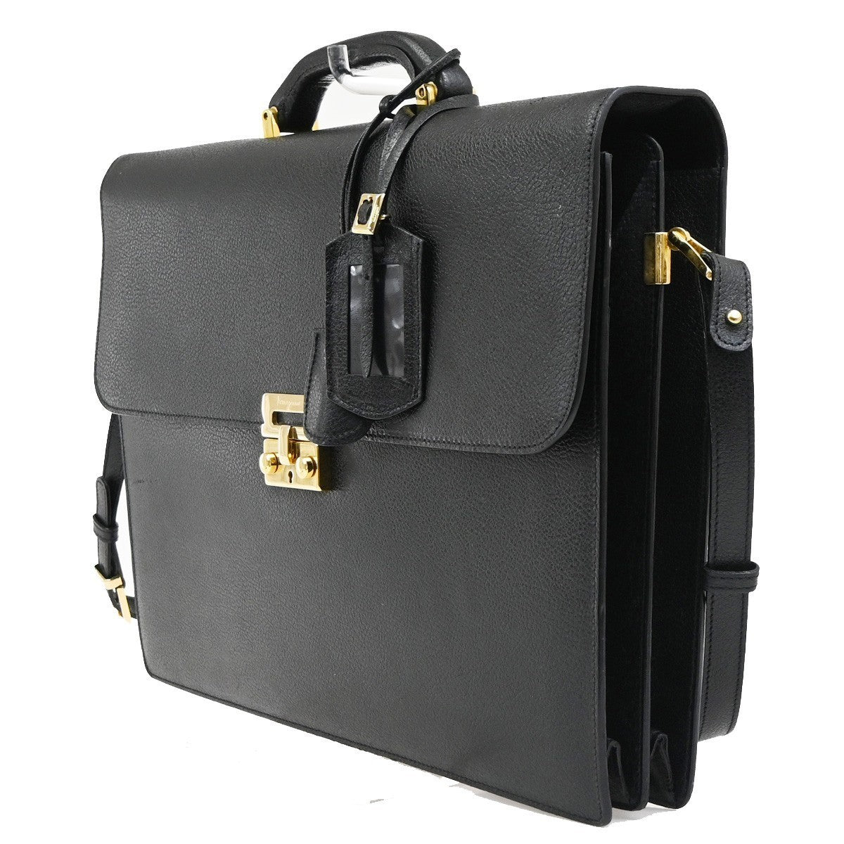 SALVATORE FERRAGAMO 2way Shoulder Hand Bag Briefcase Leather Black Italy 63KD172
