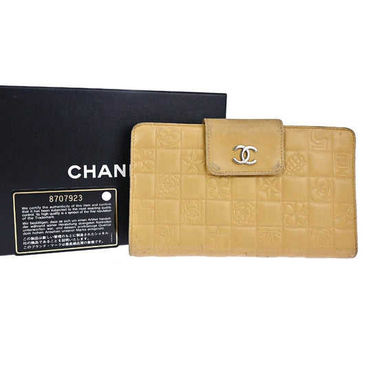 CHANEL CC Logo Icon Long Bifold Wallet  Purse Leather Beige SHW Italy 68EA127