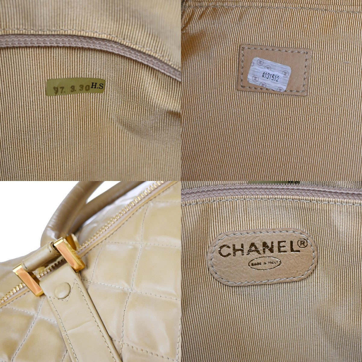 CHANEL CC Logo Matelasse 2Way Travel Hand Bag Leather Beige GHW Vintage 44RL978