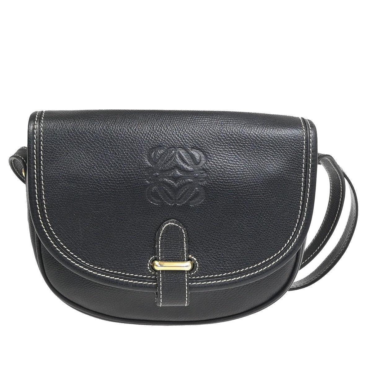 LOEWE Logo Anagram Flap Shoulder Crossbody Bag Leather Black GHW 67ZA356
