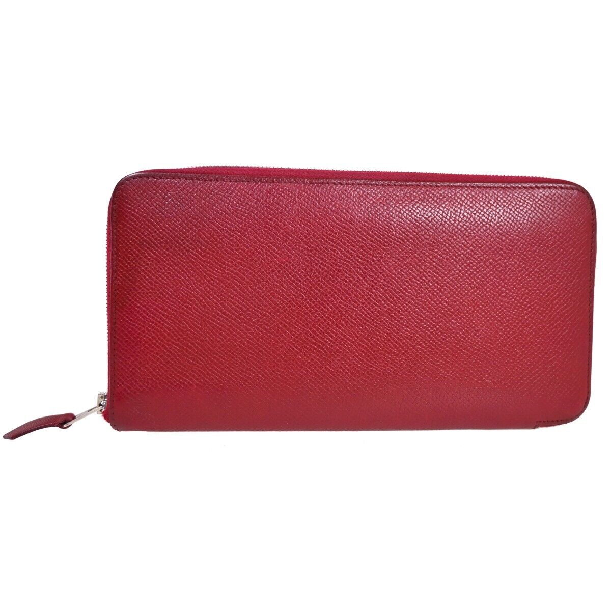 HERMES Azap Silk In Long Zipper Wallet Purse Veau Epsom Leather Red SHW 35YD351