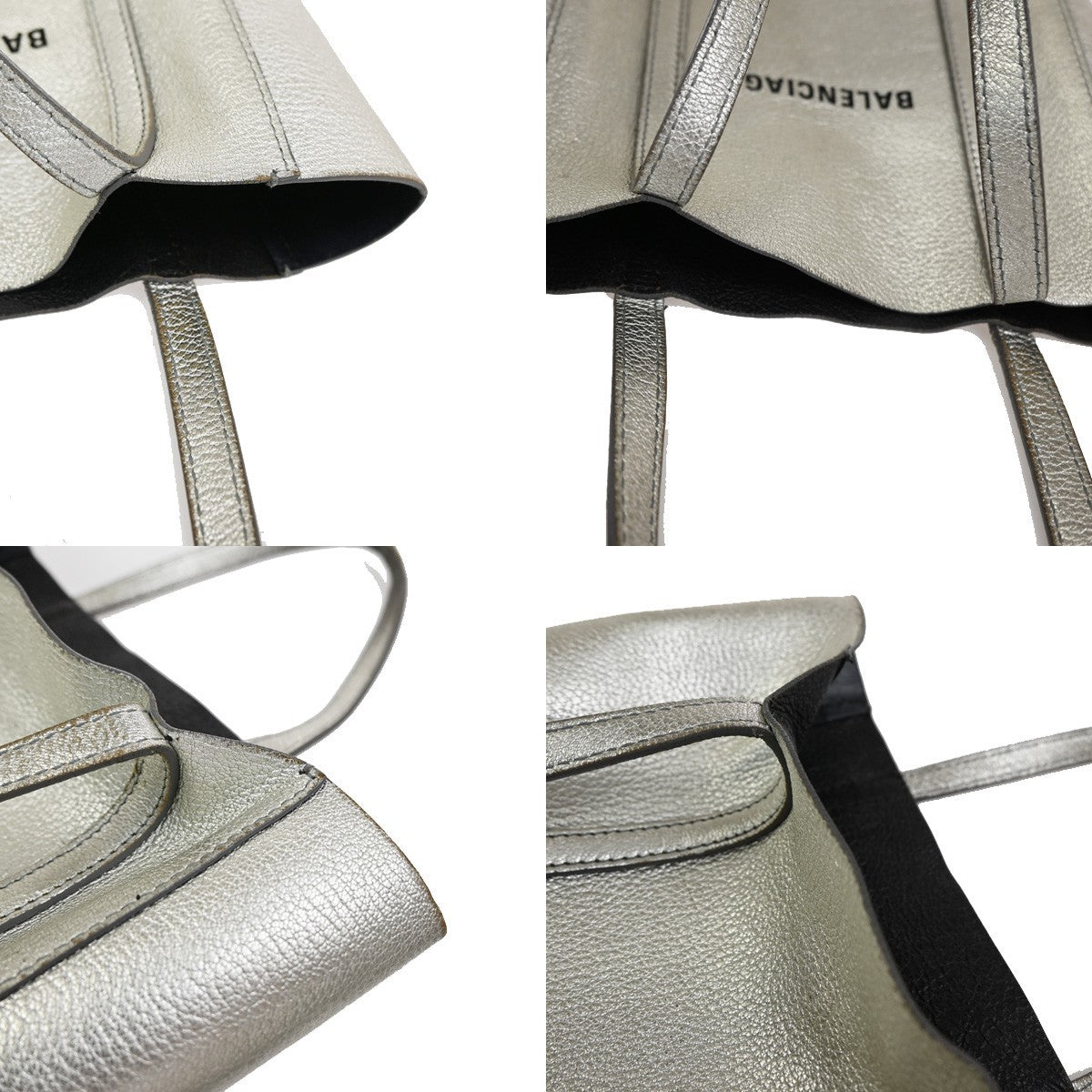 26.Live BALENCIAGA Logo Everyday Tote Hand Bag Leather Silver SHW 09CA906