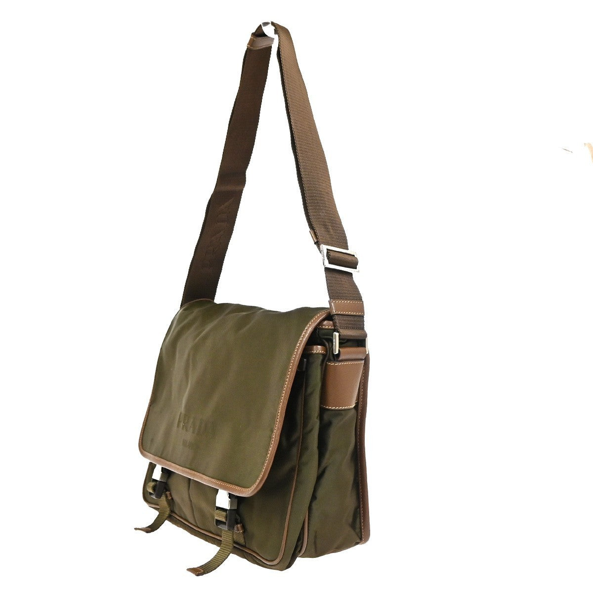 PRADA MILANO Tessuto Messenger Shoulder Bag Nylon Leather Italy Khaki 32CA854