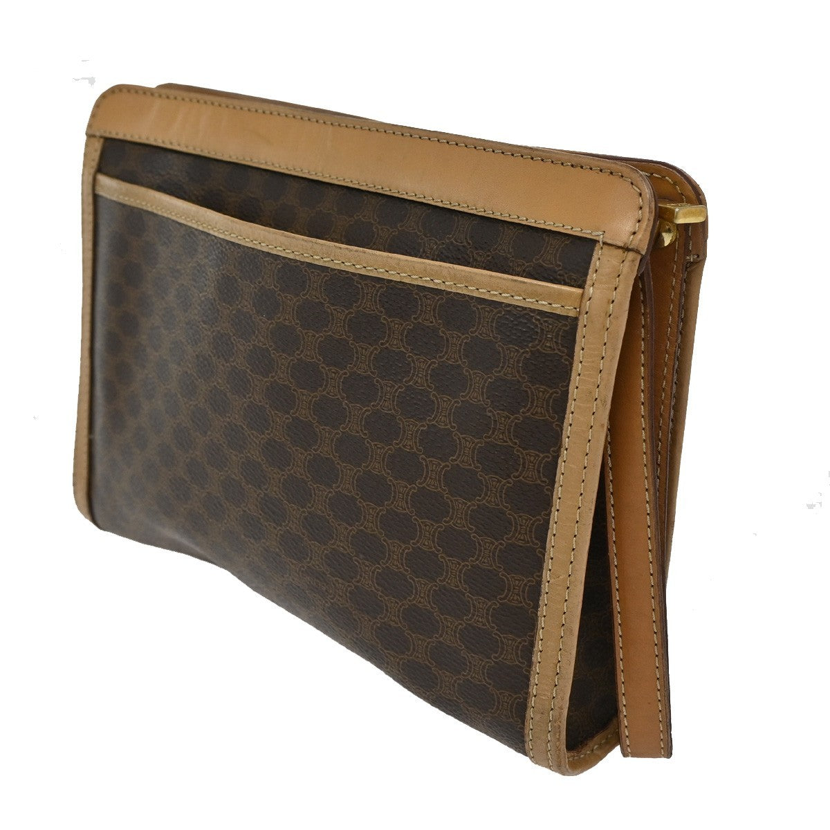 30.Live CELINE Macadam Pattern Clutch Pouch Bag PVC Leather Brown Italy 09KB626