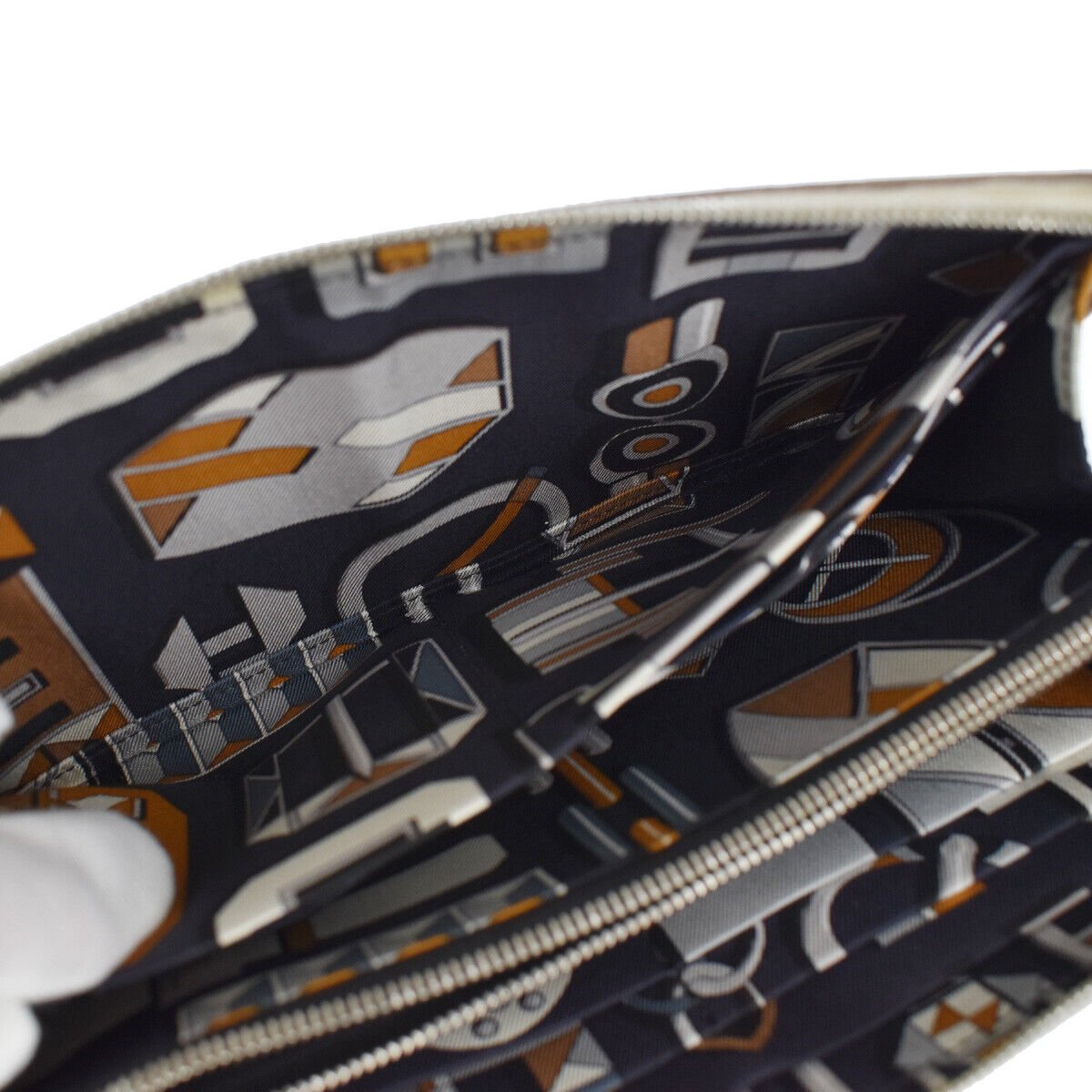 HERMES Azap Long Zipper Wallet Purse Veau Epsom Leather Silk In Craie 72RH515