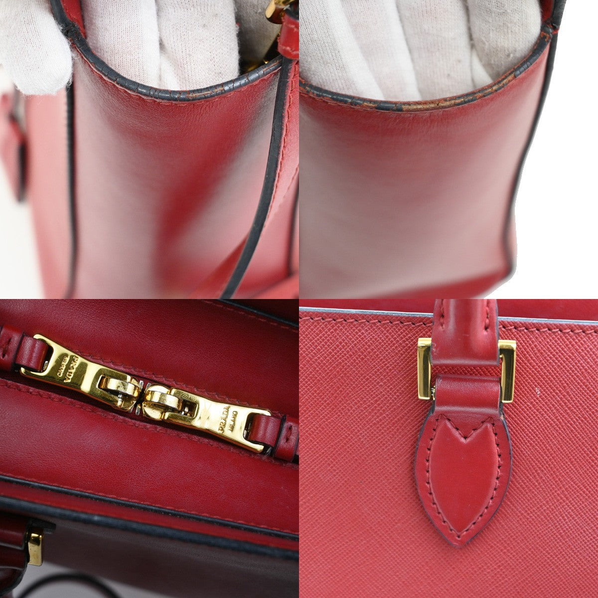 PRADA Logo 2Way Shoulder Hand Bag Saffiano Leather RED GHW 11TA080