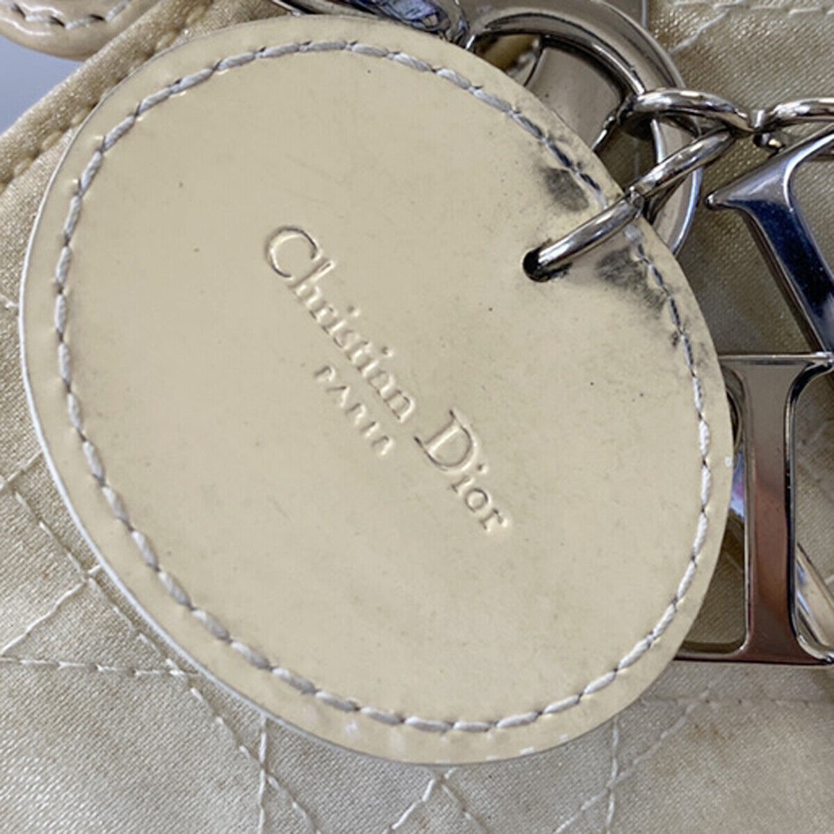 CHRISTIAN DIOR Lady Cannage 2Way Hand Bag Nylon Patent Leather Ivory SHW 81YG576