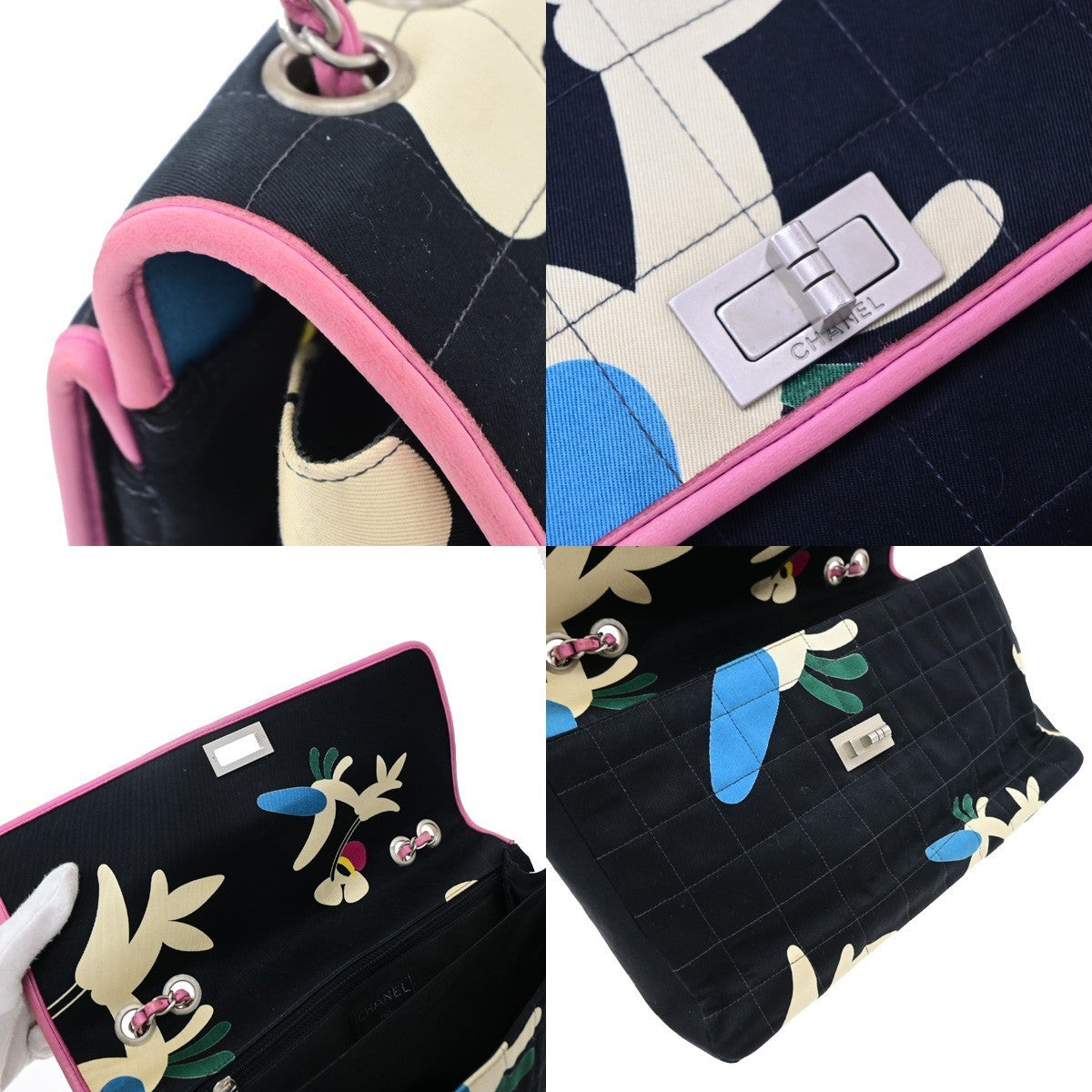 CHANEL CC Logo 2.55 Reissue Chocolate Bar Shoulder Bag Canvas Black 673RP191