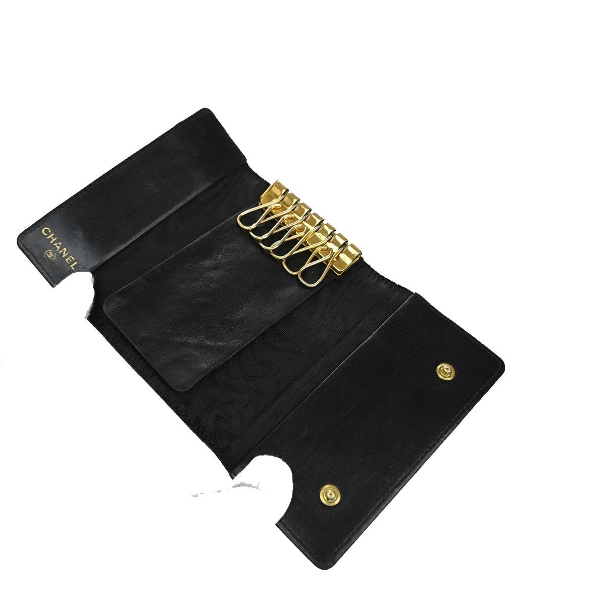 CHANEL 6 Hooks Key Case Bifold Grained Calfskin Leather Black Vintage 62RF295
