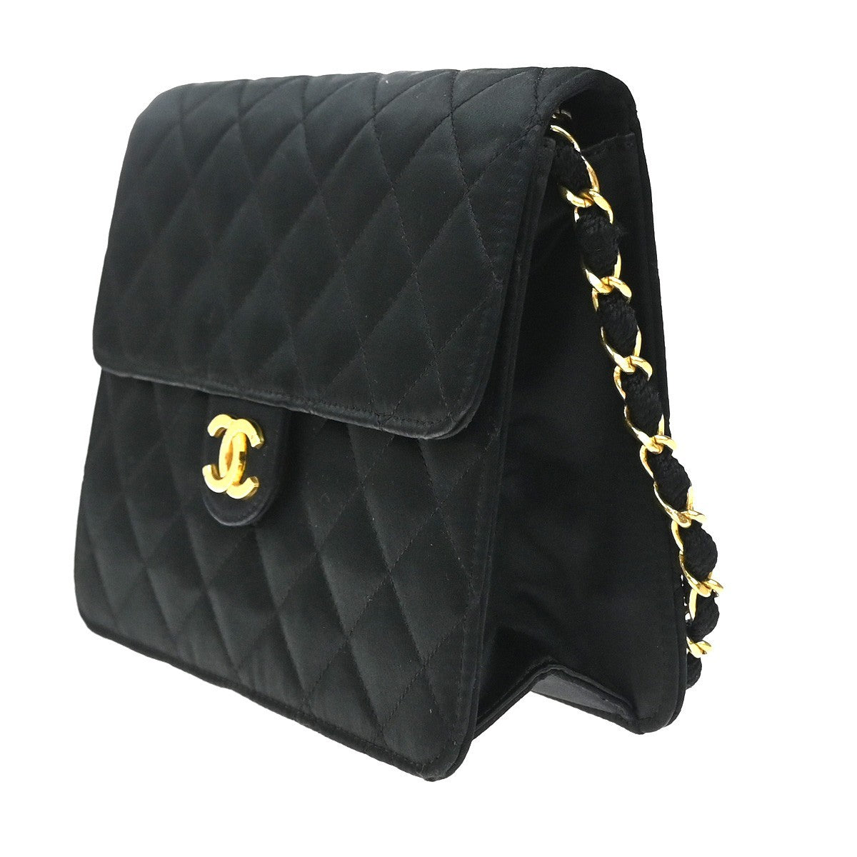 CHANEL CC Logo Mini Matelasse Chain Shoulder Bag Satin BK GHW Vintage 307RQ020