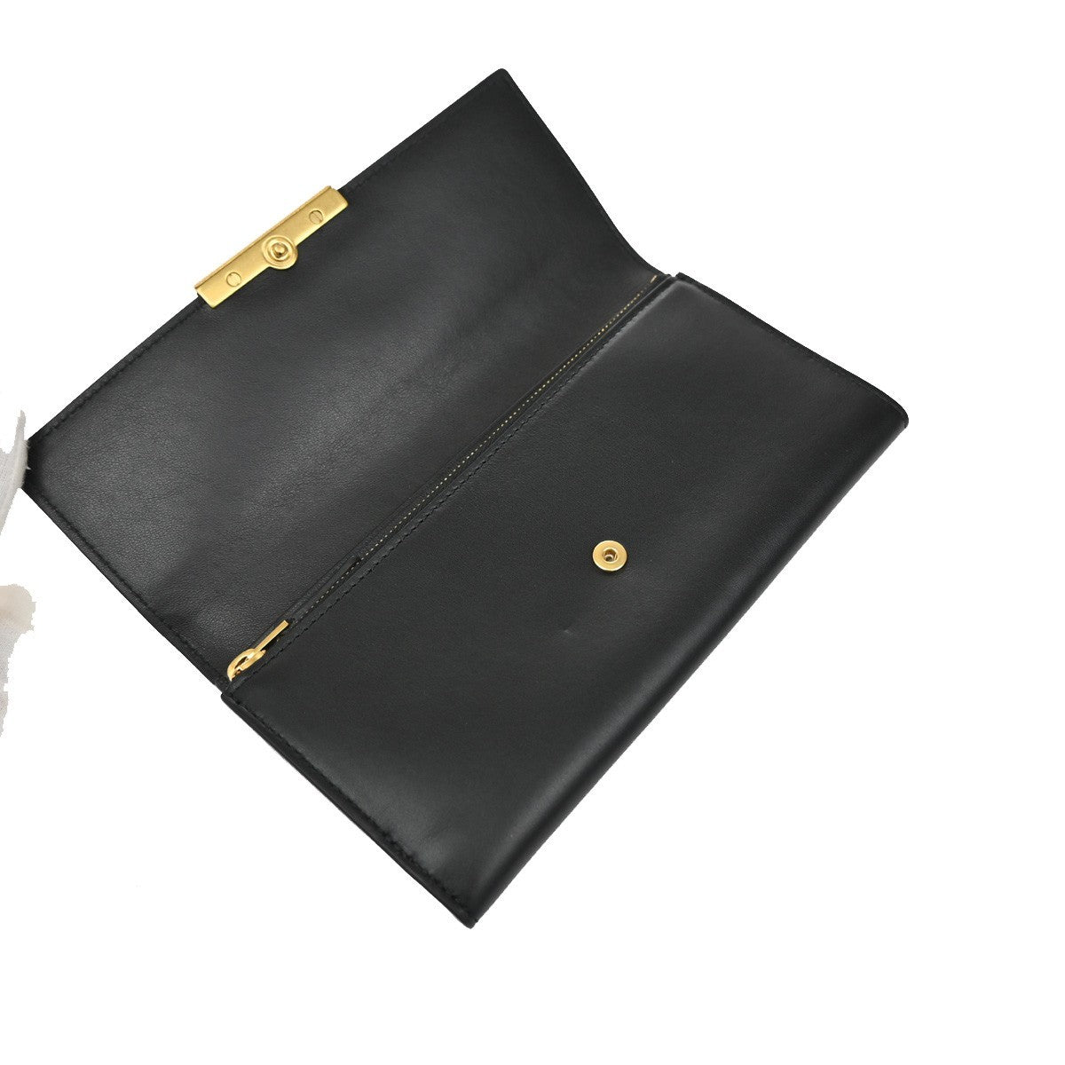 BOTTEGA VENETA Logo Long Trifold Wallet Leather Black GHW Italy 05KB168