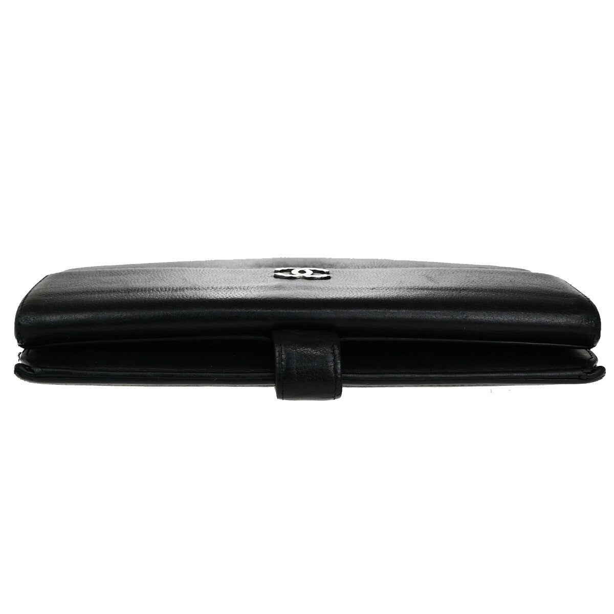 CHANEL CC Logo Falp Bifold Long Wallet Grained Leather Black SHW 35RK678