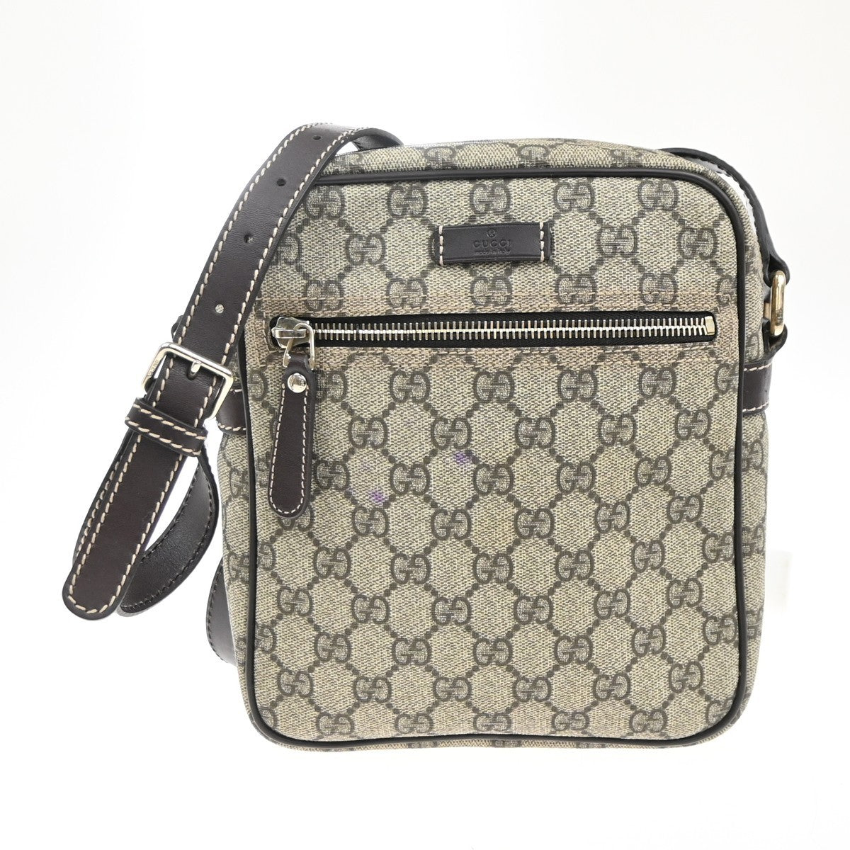 GUCCI Logo GG Pattern Shoulder Bag Supreme Leather Beige Italy GHW 39KC471