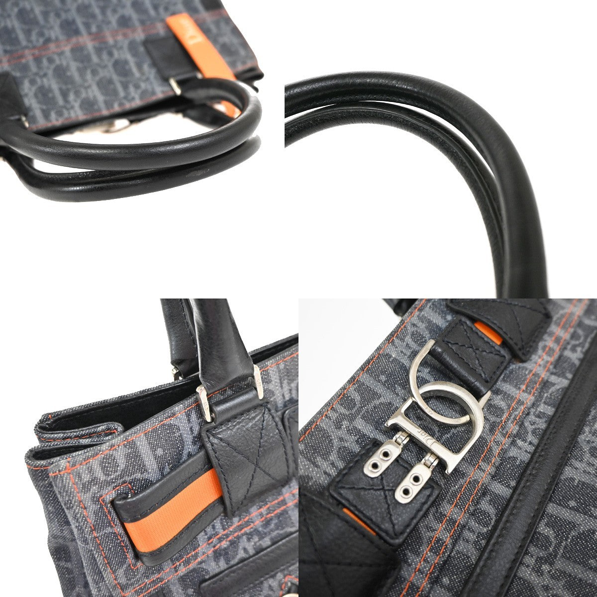 CHRISTIAN DIOR CD Logo Flight Line Trotter Hand Bag Denim Leather Blue 27YJ001