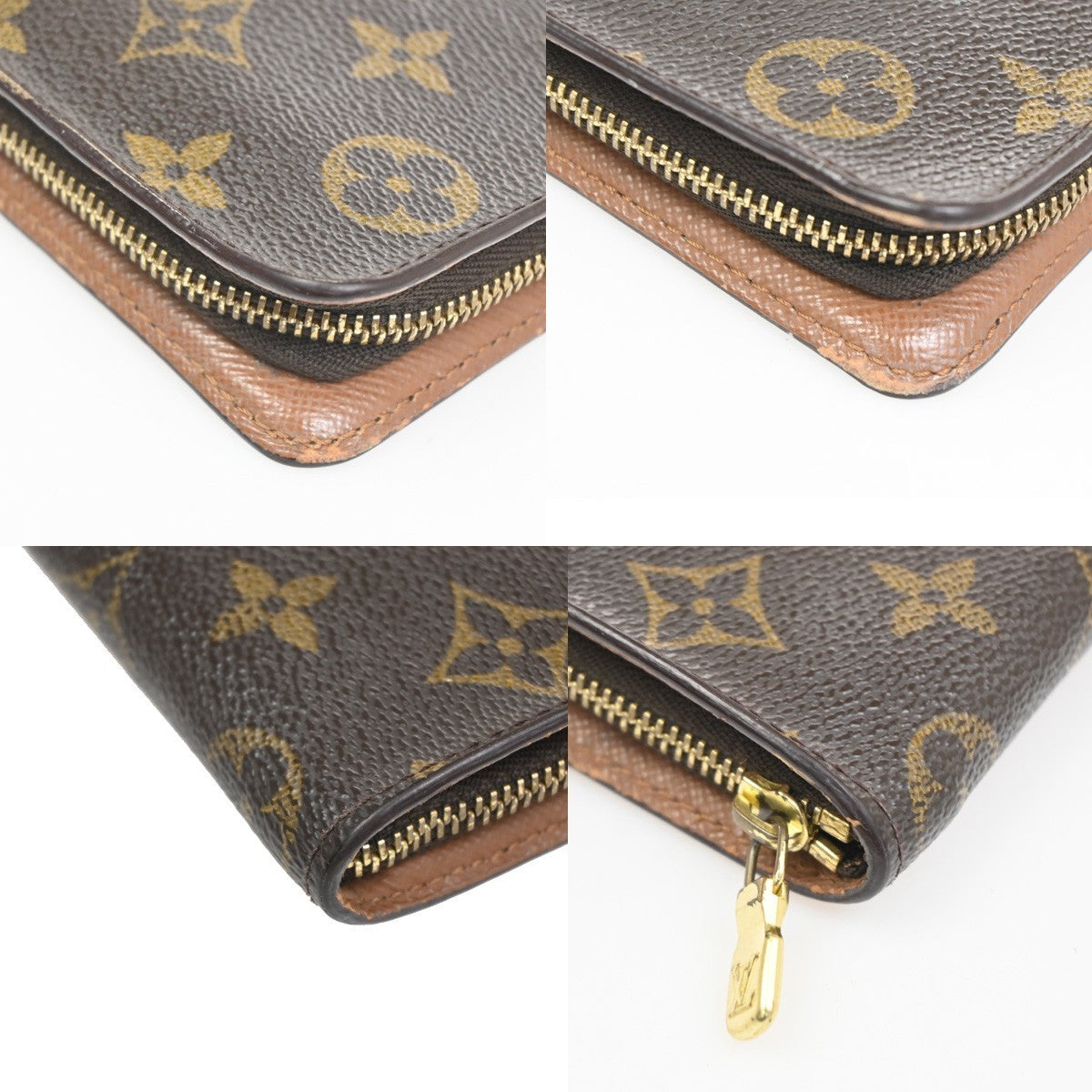 LOUIS VUITTON LV Logo 2 Set Zipper Wallet Monogram Damier Leather Brown 64KC511