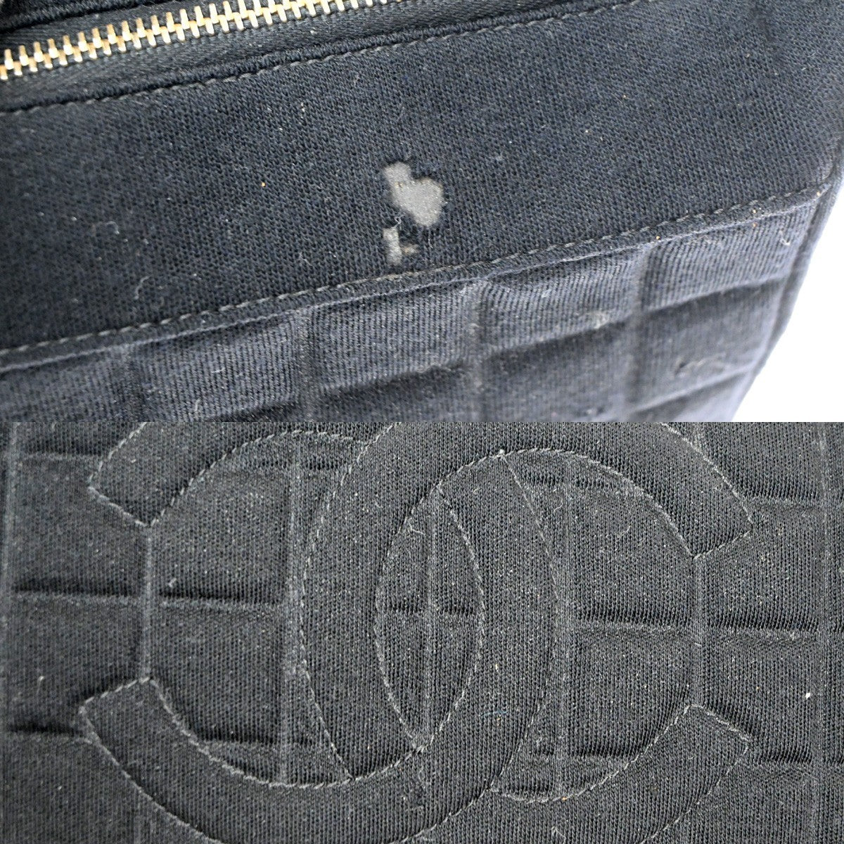 CHANEL CC Chocolate Bar Shoulder Hand Bag Canvas Black GHW 70RL791