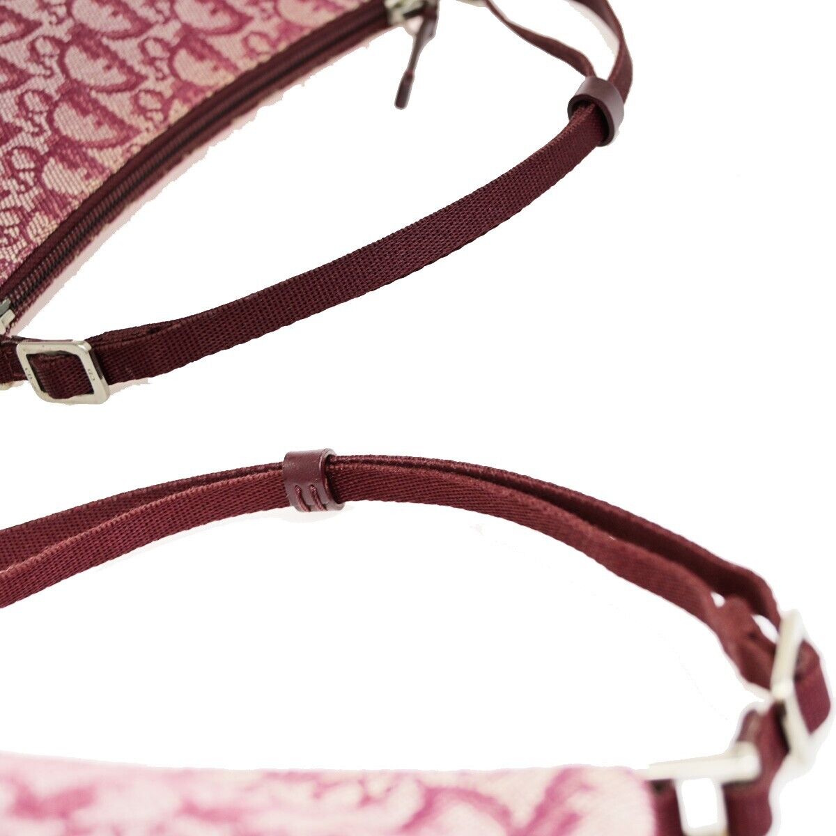 CHRISTIAN DIOR Logo Trotter Pattern Hand Bag Canvas Leather Red SHW 95EE049