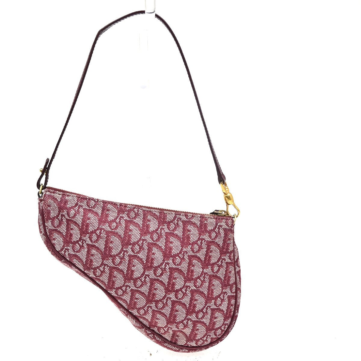 CHRISTIAN DIOR Trotter Pattern Saddle Shoulder Bag Canvas Leather Red 93ZA152
