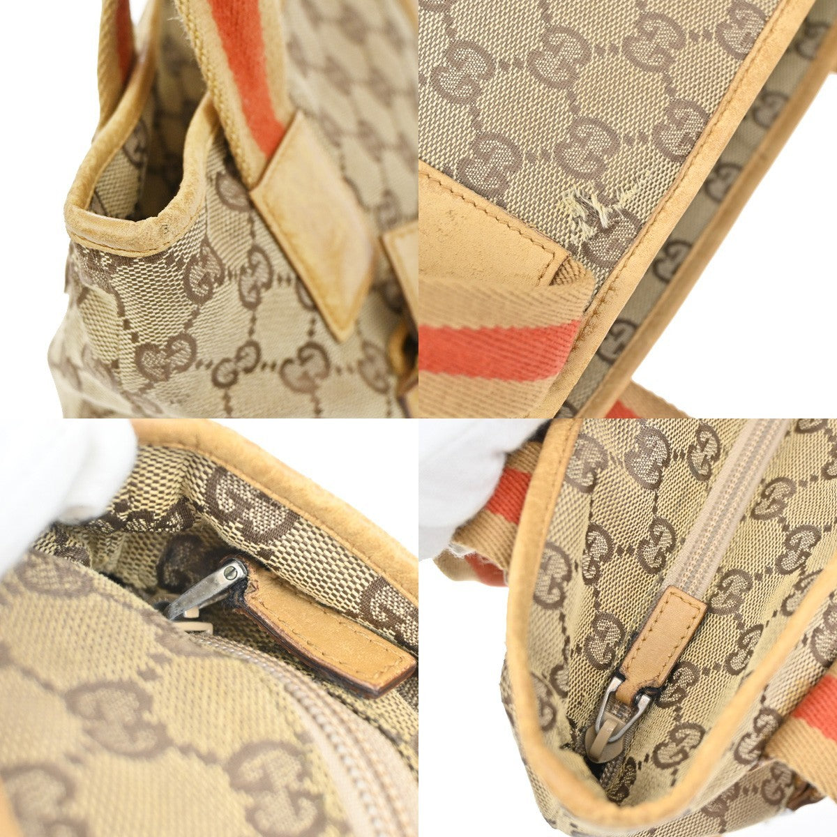 GUCCI Logo Sherry GG Pattern Shoulder Bag Canvas Leather Beige SHW Italy 02YJ173