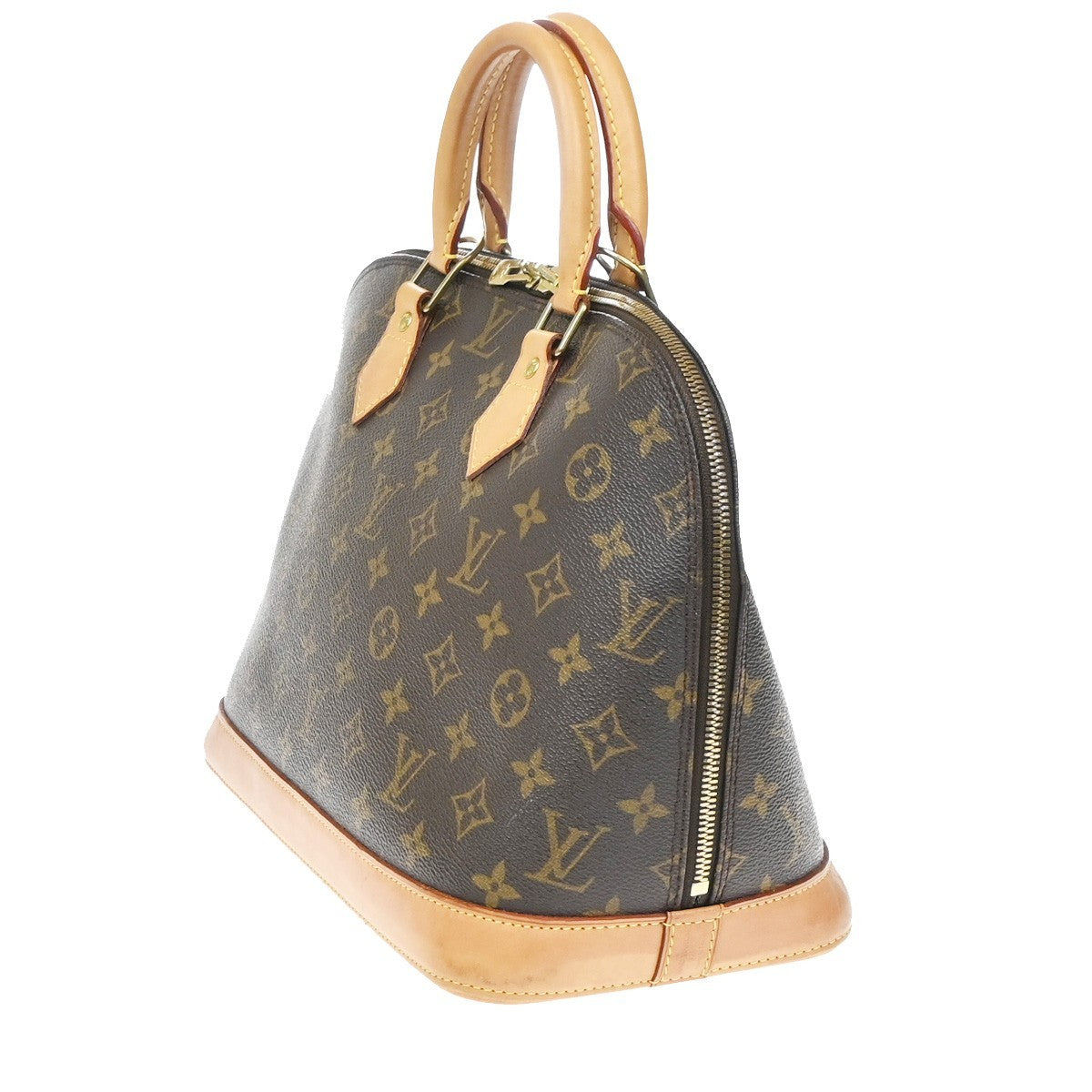 LOUIS VUITTON LV Logo Alma Hand Bag Monogram Leather Brown France M51130 82YJ207