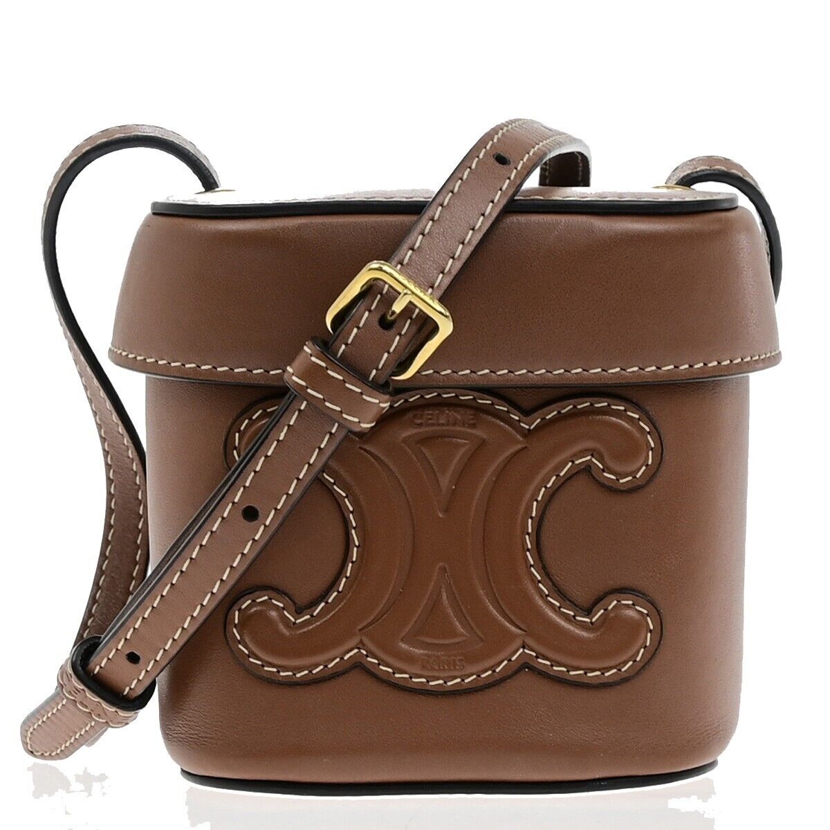 CELINE Logo Cuir Triomphe Small Box Shoulder Bag Leather Brown Italy 665RK901