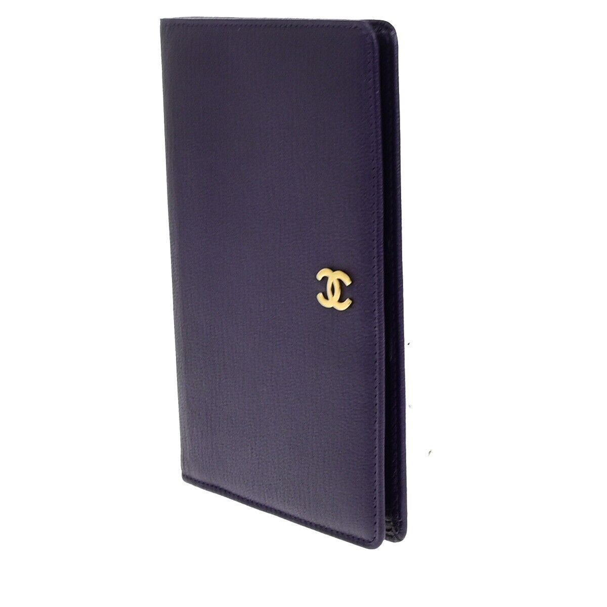 CHANEL CC Logo Bifold Wallet Leather Purple GHW Made in France 79RK703