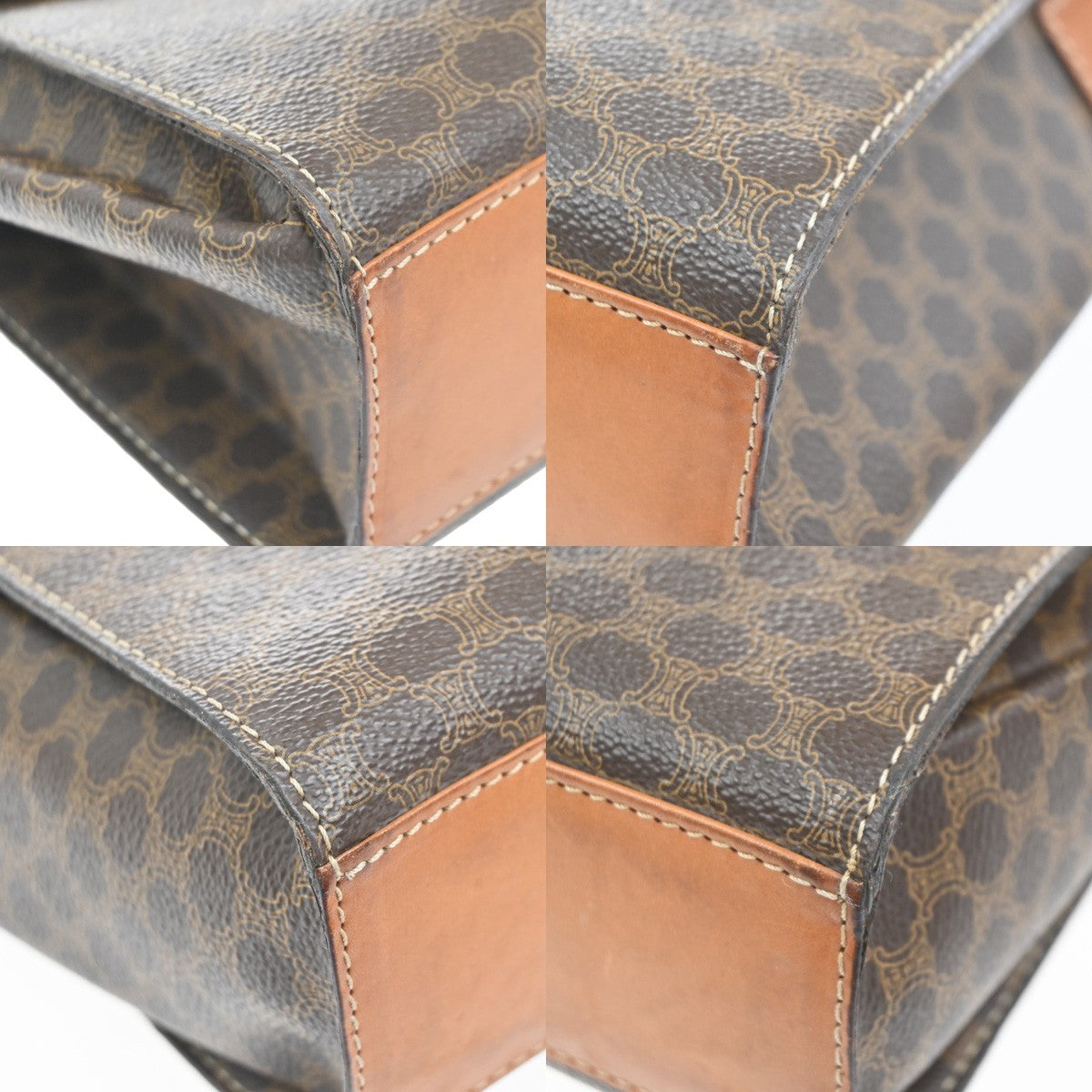CELINE Macadam Circle Logo Shoulder Bag PVC Leather Brown GHW 88KC866
