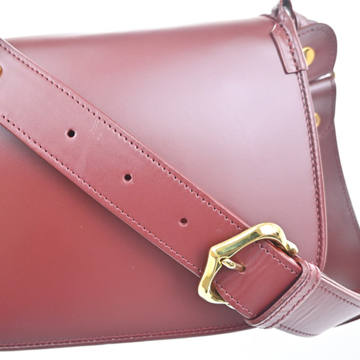 CARTIER 2C Logo Shoulder Bag Leather Suede Red Burgundy GHW France 80RL955