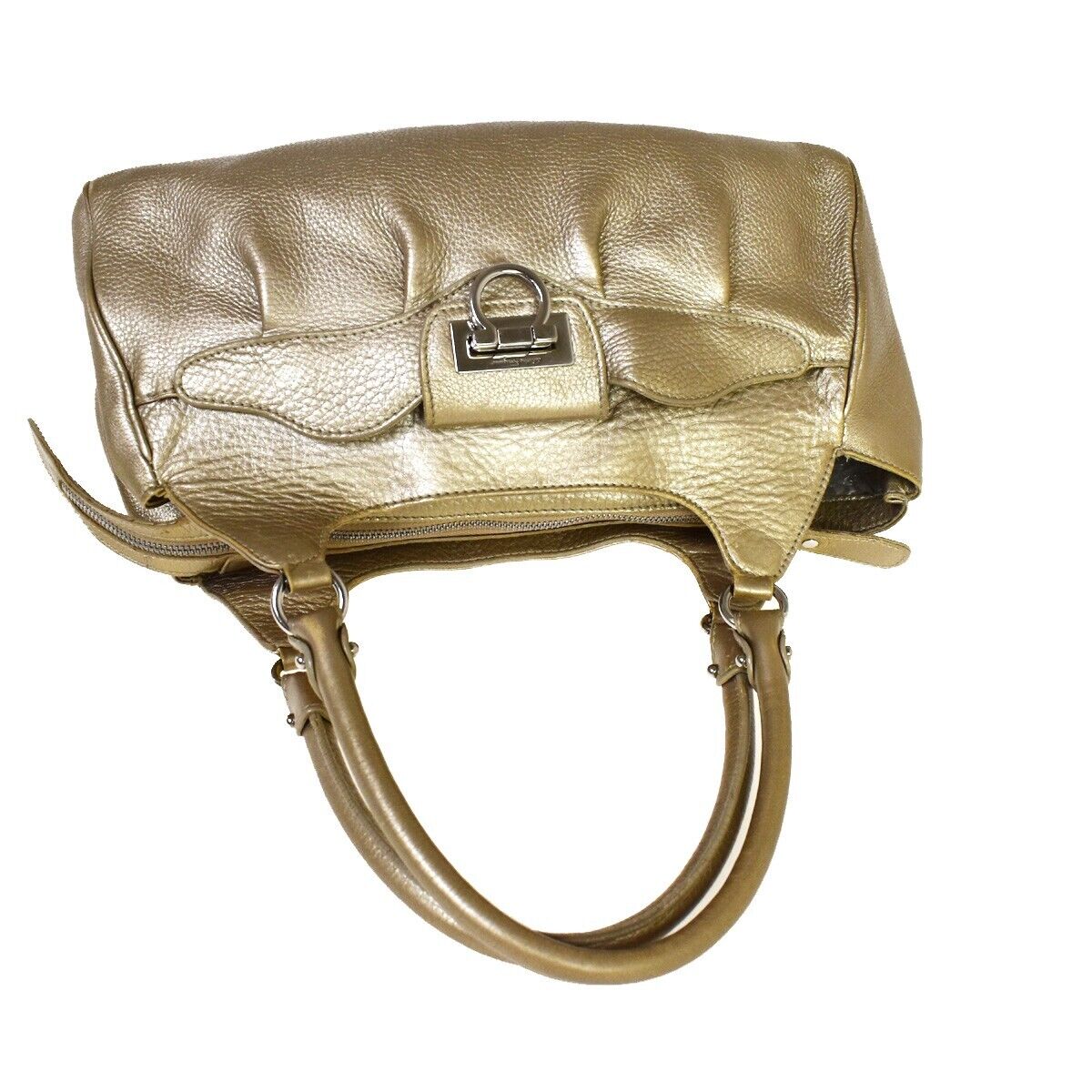 SALVATORE FERRAGAMO Logo Gancini Shoulder Bag Leather Gold 04JH321