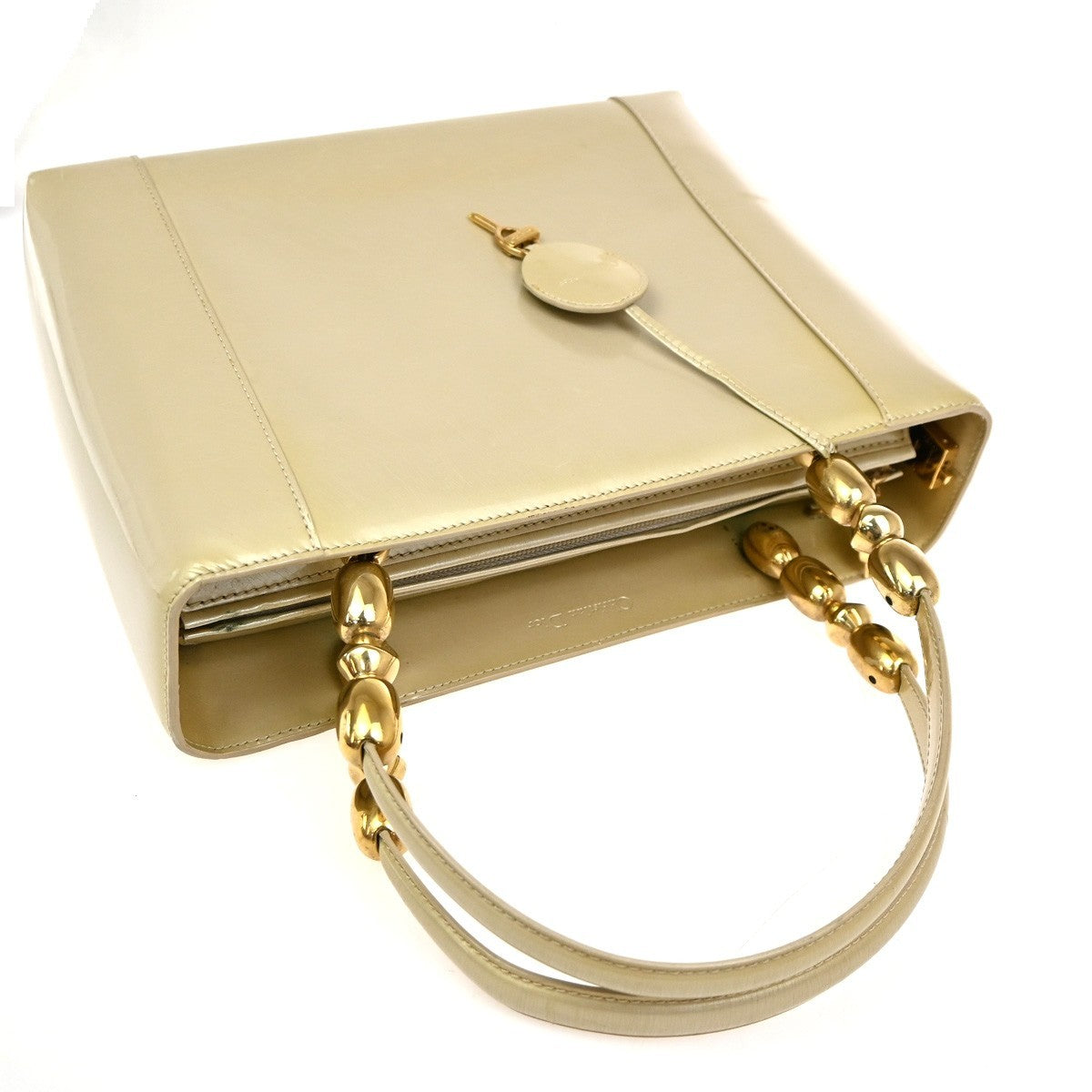 CHRISTIAN DIOR Malice Pearl 2Way Shoulder Bag Patent Leather Beige Italy 88KC463