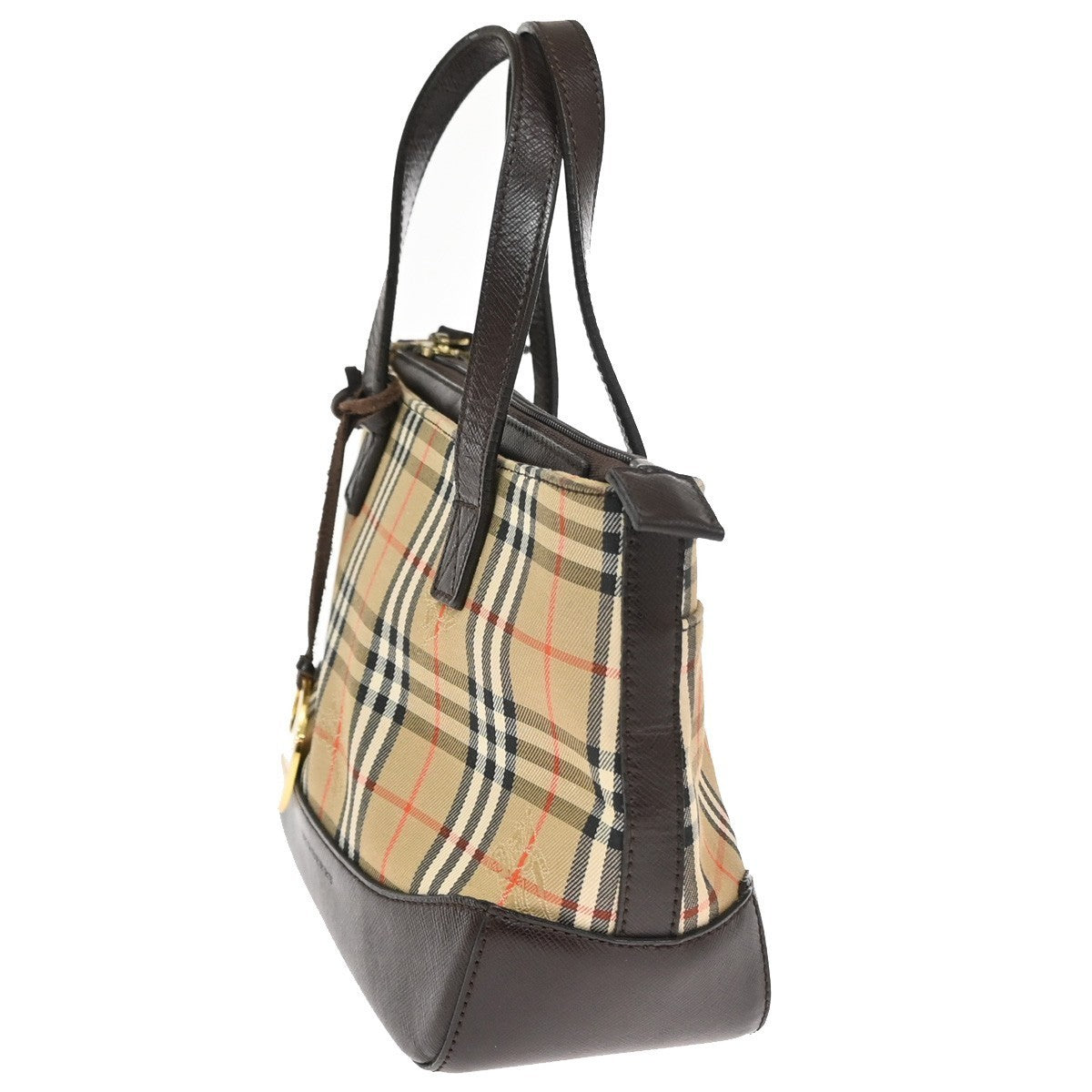 BURBERRY Logo Nova Check Small Hand Bag Canvas Leather Beige Brown GHW 87TA666