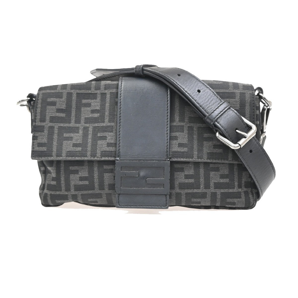 FENDI Mamma Baguette Shoulder Bum Bag Jacquard Leather Black SHW Italy 49RL755