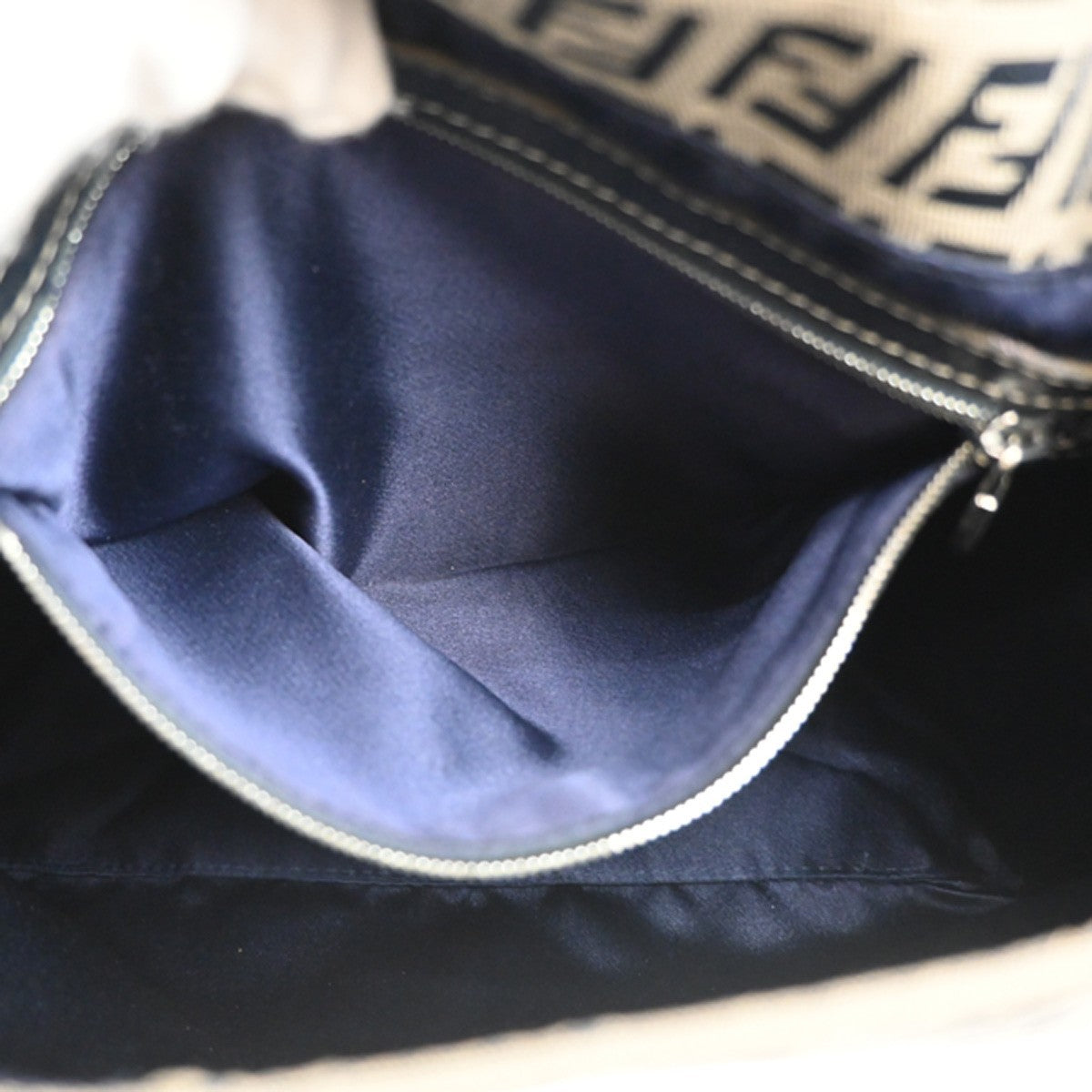 FENDI Mamma bucket Zuccino Shoulder Hand Bag Canvas Leather Navy Italy 79MA143
