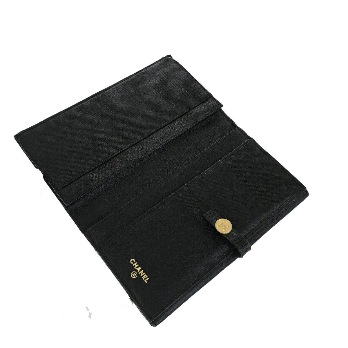 CHANEL CC Logo Long Bifold Wallet Purse Leather Black GHW France 33EB272