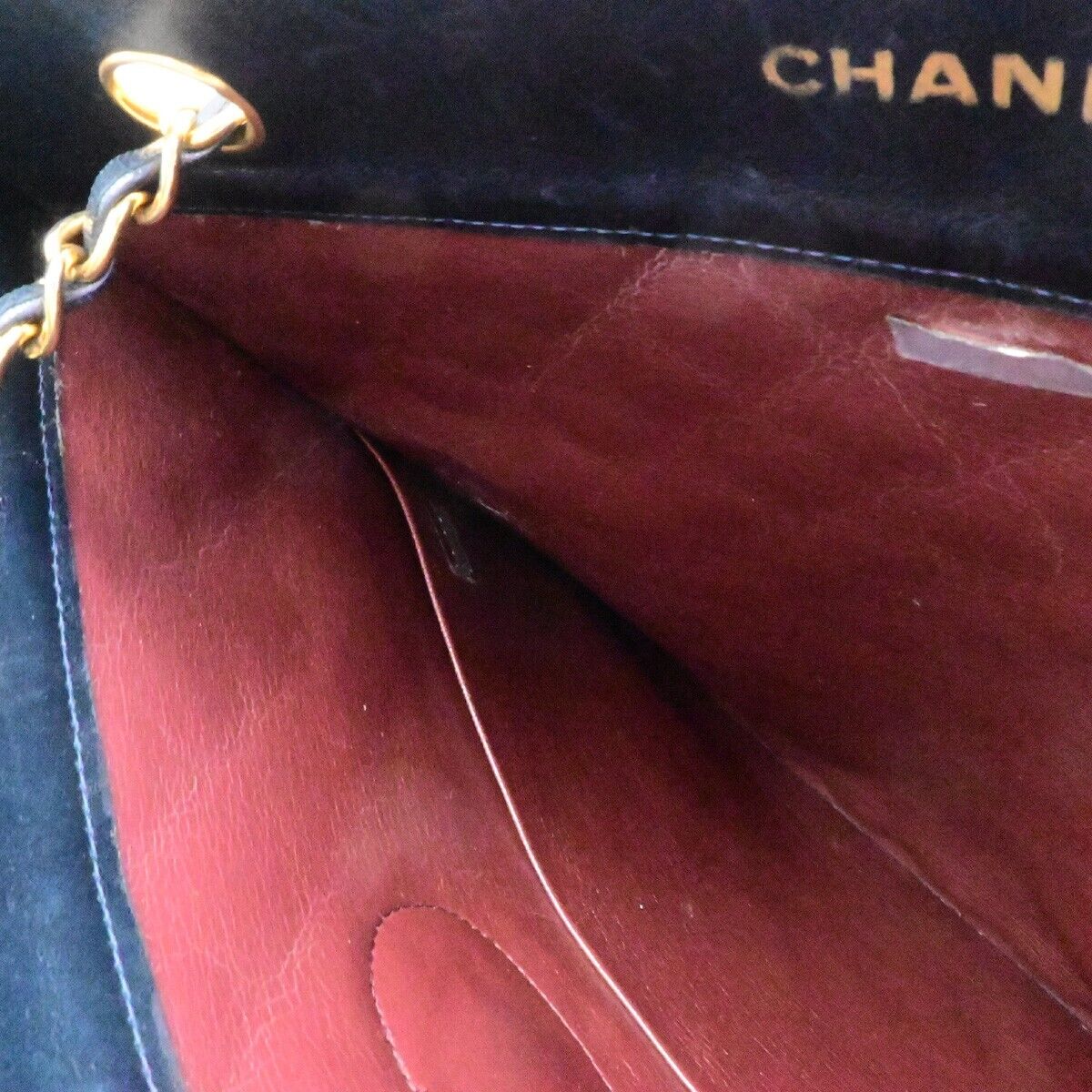 CHANEL CC Logo Matelasse Chain Shoulder Bag Canvas Leather Navy Blue GHW 46RF216