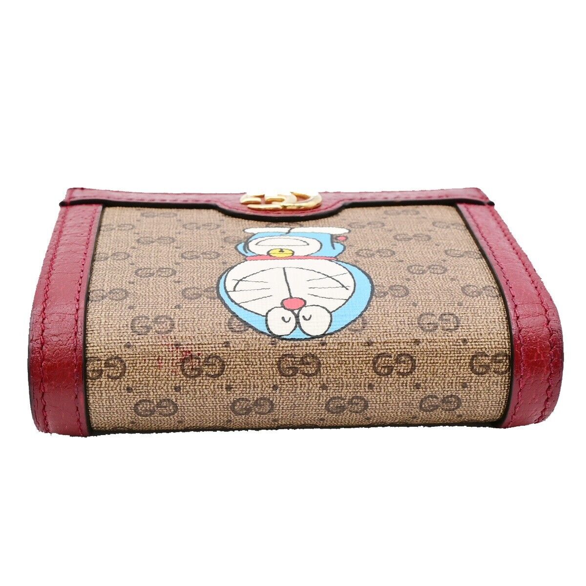 GUCCI Logo GG Pattern Doraemon Bifold Wallet Purse Supreme Leather Brown 34HB941