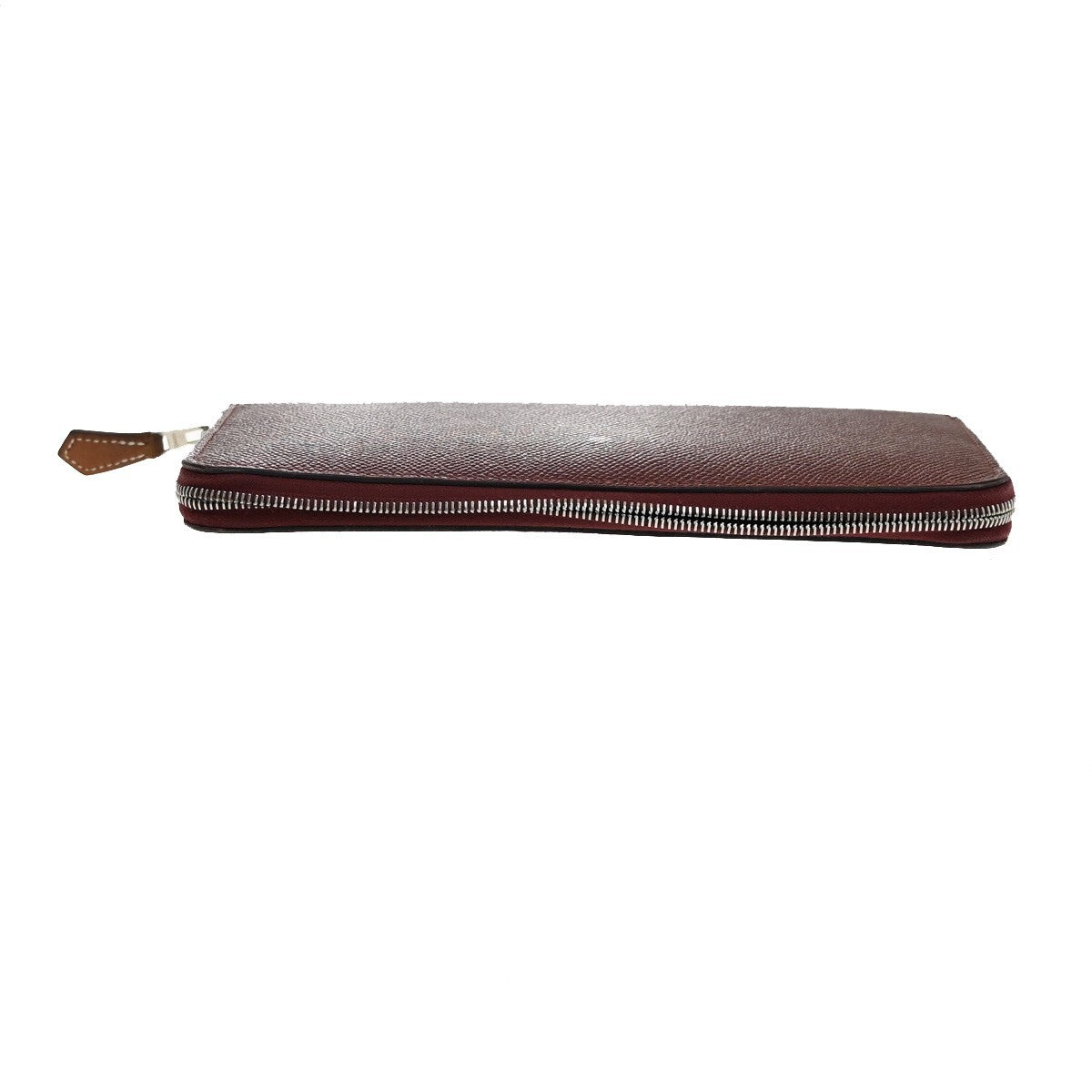 HERMES Logo Azap Silk In Long Zipper Bifold Wallet Veau Epsom Red 72EE342