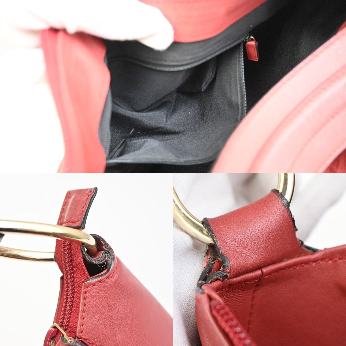 GUCCI Logo GG Pattern Shoulder Hobo Bag Canvas Leather Red Italy 88FB572