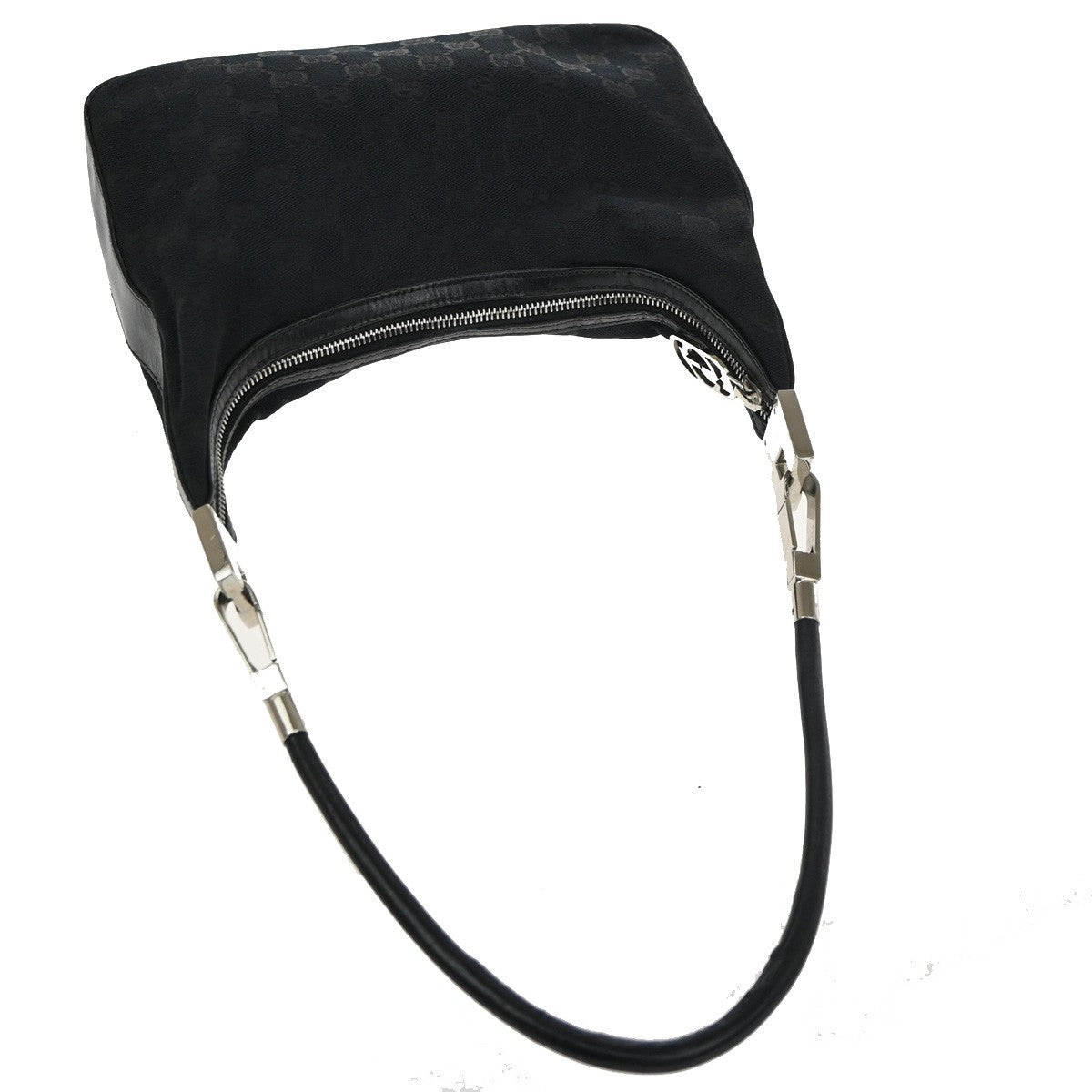 GUCCI Logo GG Pattern Shoulder Hand Bag Canvas Leather Black SHW Italy 34TA703