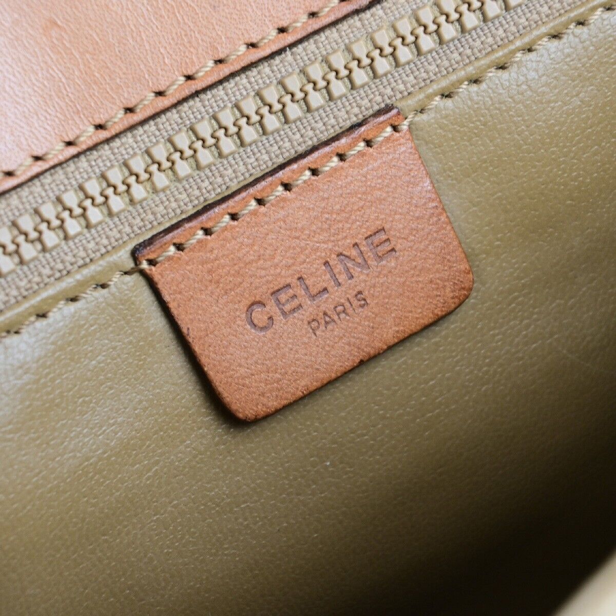 CELINE Logo Macadam Pattern Shoulder Bag PVC Leather Beige Italy 04EB477