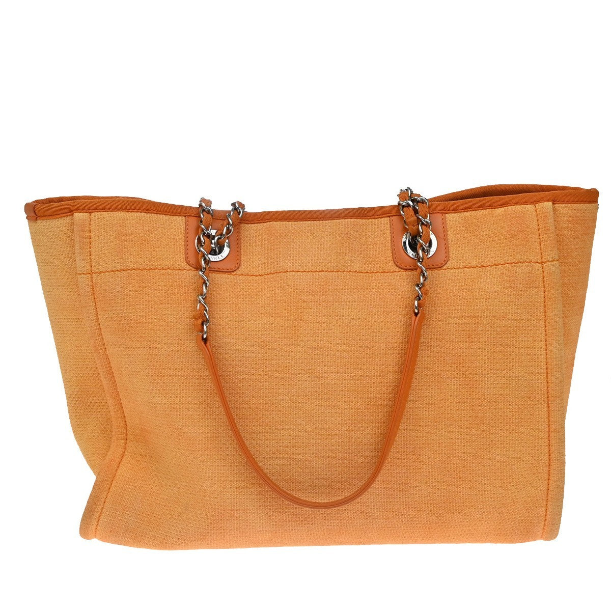 CHANEL Deauville Chain Shoulder Tote Bag Canvas Leather Orange Italy 373RF715