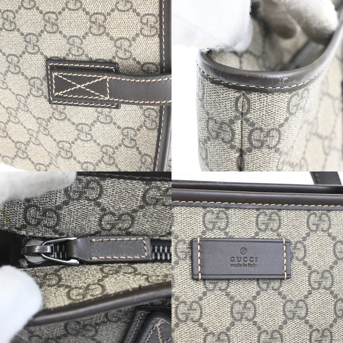 GUCCI Logo GG Pattern Hand Tote Bag Supreme Leather Brown Italy 80TA566