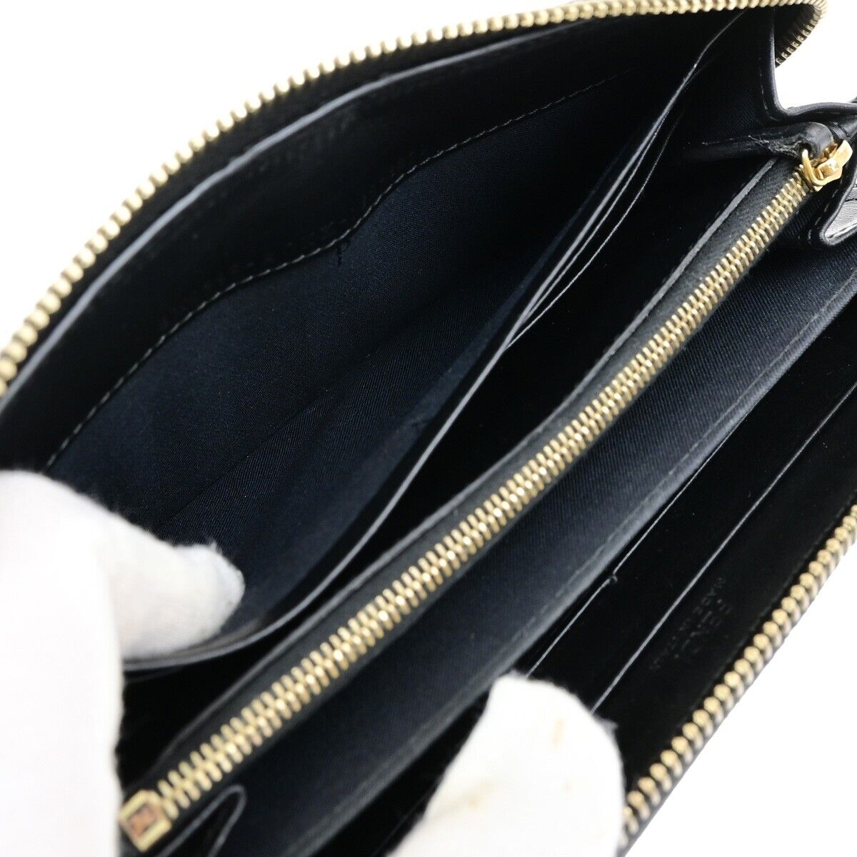 FENDI Logo Zipper Long Around Wallet Leather Black Italy 61EE083