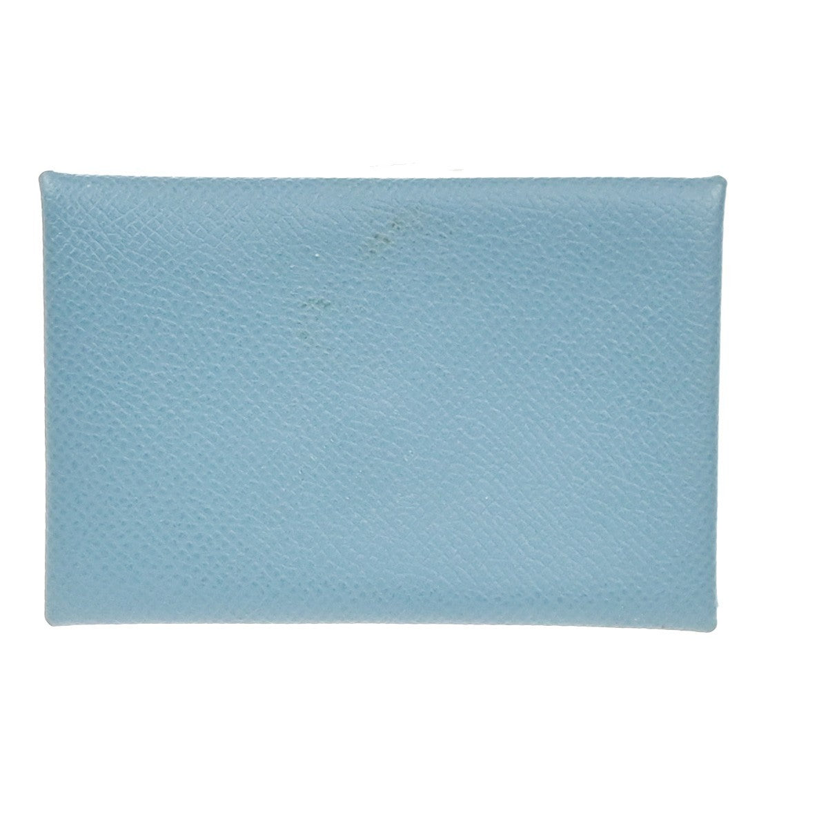 HERMES Logo Calvi Card Case Chevre Mysore Leather Blue SHW France 64RP165